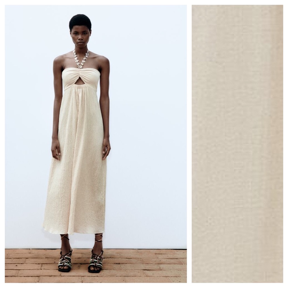 NWT. Zara Ecru Midi Dress with Turtle Chain. Size S.